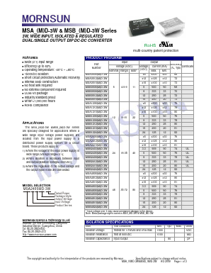 MSB1212MD-3W Datasheet PDF MORNSUN Science& Technology Ltd.