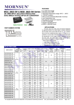 MSA0505MD-3W Datasheet PDF MORNSUN Science& Technology Ltd.