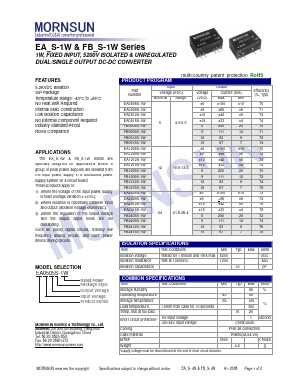 FB1215S-1W Datasheet PDF MORNSUN Science& Technology Ltd.