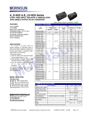 A1212D-W25 Datasheet PDF MORNSUN Science& Technology Ltd.