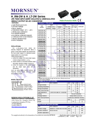 H2405LT-2W Datasheet PDF MORNSUN Science& Technology Ltd.