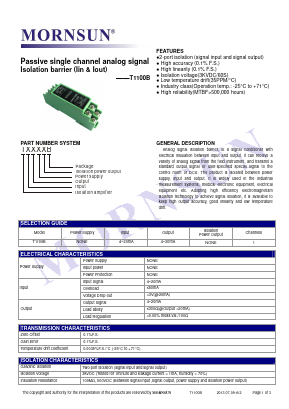 T1100B Datasheet PDF MORNSUN Science& Technology Ltd.