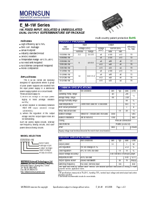 E0505M-1W Datasheet PDF MORNSUN Science& Technology Ltd.