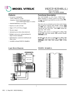 V62C3162048L-85T Datasheet PDF Mosel Vitelic, Corp