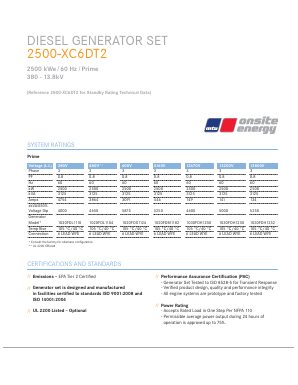 2500-XC6DT2-PRIME Datasheet PDF MTU Onsite Energy Corporation