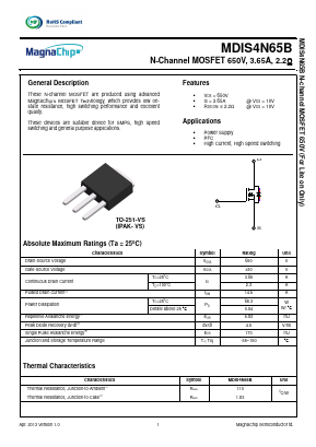 MDIS4N65BTH Datasheet PDF MagnaChip Semiconductor