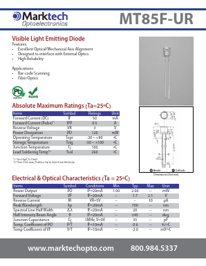 MT85F-UR Datasheet PDF Marktech Optoelectronics