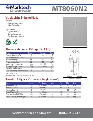 MT8060N2 Datasheet PDF Marktech Optoelectronics