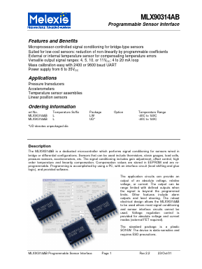 MLX90314ABLLW Datasheet PDF Melexis Microelectronic Systems 