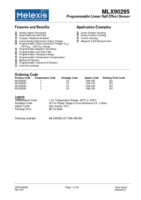 MLX90295 Datasheet PDF Melexis Microelectronic Systems 