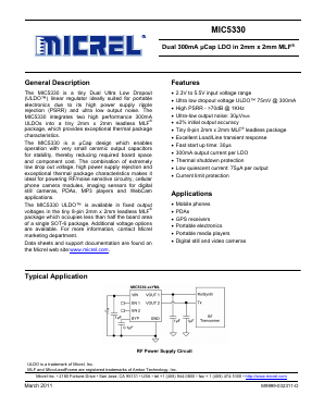 MIC5330-2.8/1.8YML Datasheet PDF Micrel