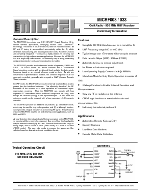 MICRF033 Datasheet PDF Micrel