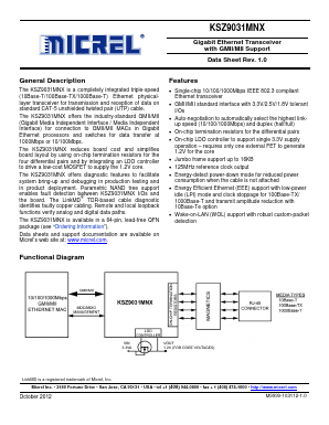 KSZ9031MNXCC Datasheet PDF Micrel
