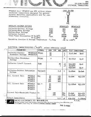 MPS6514 Datasheet PDF Micro Electronics