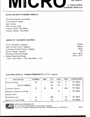 MU13001A Datasheet PDF Micro Electronics