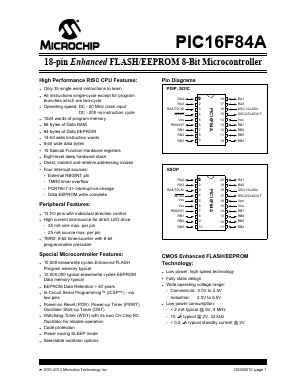 PIC16F84A-04-P Datasheet PDF Microchip Technology