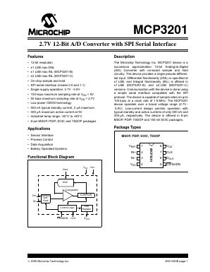 MCP3201-BI/MS Datasheet PDF Microchip Technology