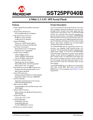 SST25PF040B-80-4E-SAE Datasheet PDF Microchip Technology