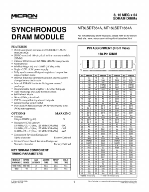 MT16LSDT1664AG-662D2 Datasheet PDF Micron Technology