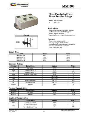 MSD200-18 Datasheet PDF Microsemi Corporation