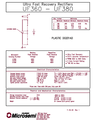 UF360 Datasheet PDF Microsemi Corporation