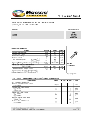 JAN2N930 Datasheet PDF Microsemi Corporation