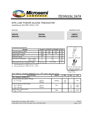 JANTX2N3439L Datasheet PDF Microsemi Corporation