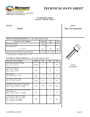 2N2608 Datasheet PDF Microsemi Corporation