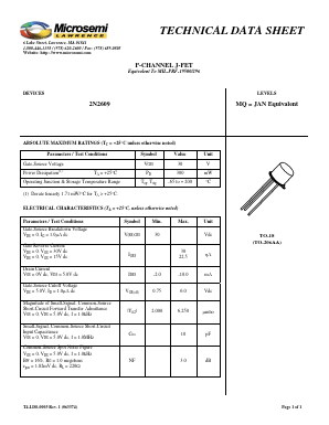 2N2609 Datasheet PDF Microsemi Corporation