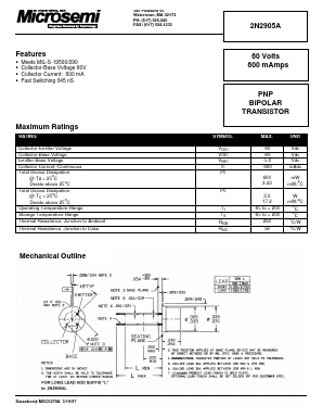 2N2905A Datasheet PDF Microsemi Corporation