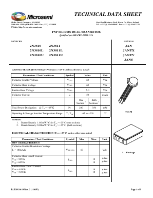 2N3811L Datasheet PDF Microsemi Corporation