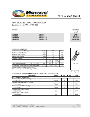 JANTX2N3811U Datasheet PDF Microsemi Corporation