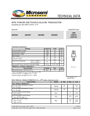 JANTX2N3999 Datasheet PDF Microsemi Corporation