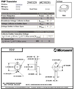 2N6329 Datasheet PDF Microsemi Corporation
