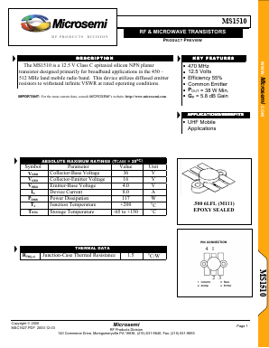 MS1510 Datasheet PDF Microsemi Corporation