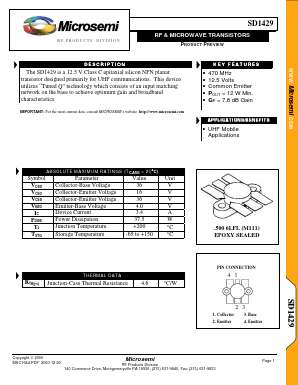 SD1429 Datasheet PDF Microsemi Corporation