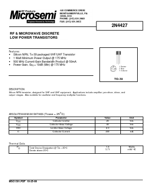 2N4427 Datasheet PDF Microsemi Corporation