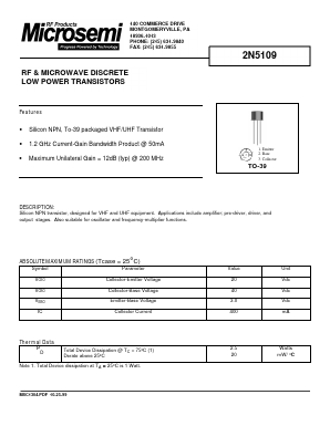 2N5109 Datasheet PDF Microsemi Corporation