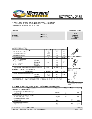 2N1613L Datasheet PDF Microsemi Corporation