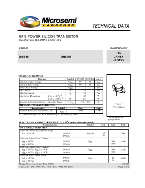 2N5686 Datasheet PDF Microsemi Corporation