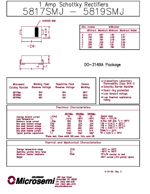 5818SMJ Datasheet PDF Microsemi Corporation