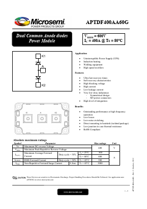 APTDF400AA60G Datasheet PDF Microsemi Corporation