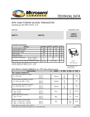 JANTX2N3771 Datasheet PDF Microsemi Corporation