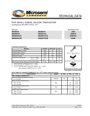 JANS2N2907AL Datasheet PDF Microsemi Corporation
