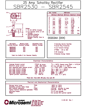 SBR2530 Datasheet PDF Microsemi Corporation