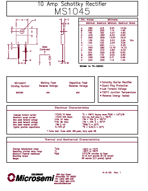 MS1045 Datasheet PDF Microsemi Corporation