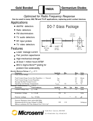 1N60A Datasheet PDF Microsemi Corporation