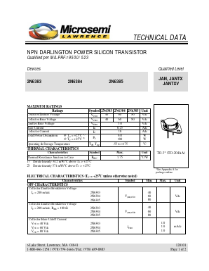 2N6383 Datasheet PDF Microsemi Corporation