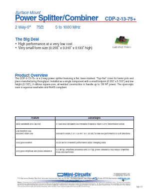 CDP-2-13-75+ Datasheet PDF Minicircuits