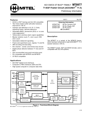 MT8977 Datasheet PDF Mitel Networks